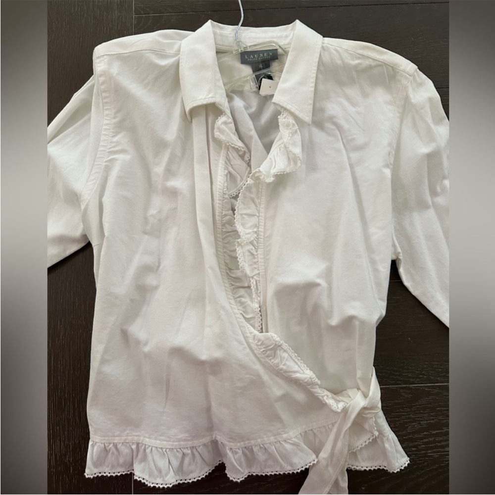 🇺🇸RALPH LAUREN Heritage Oxford Ruffled Wrap Blouse